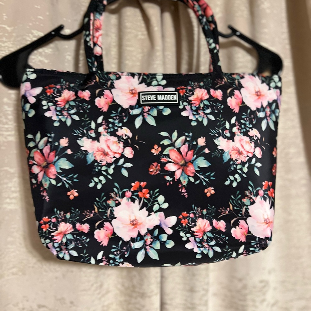 Steve Madden Black Floral Tote Bag
